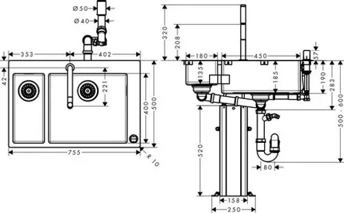 hansgrohe C71 C71-F655-09 Spülencombi 180/450 Select Edelstahl Finish, 43206800, Artikel in Kategorie